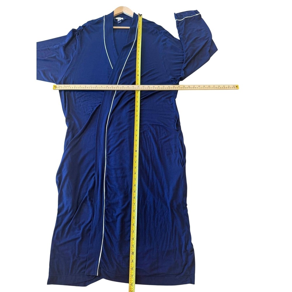 Eberjey Gisele Long Robe Navy Blue Modal Spandex Piped Duster XL - Picture 5 of 5